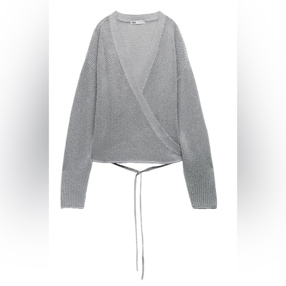 NWOT. Zara Knit wrap cardigan with metallic thread. Size Medium - Picture 1 of 3
